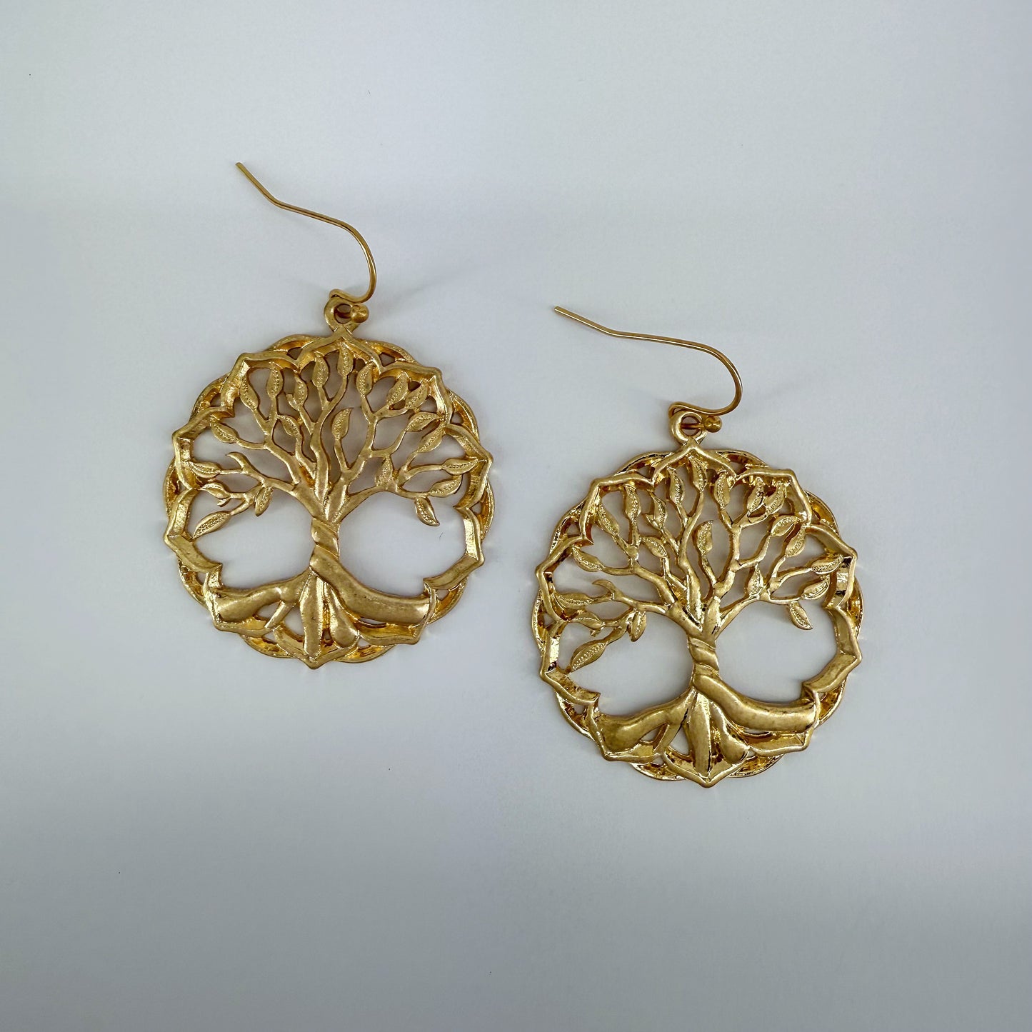 Round Tree of Life Design Drop Dangle Earrings