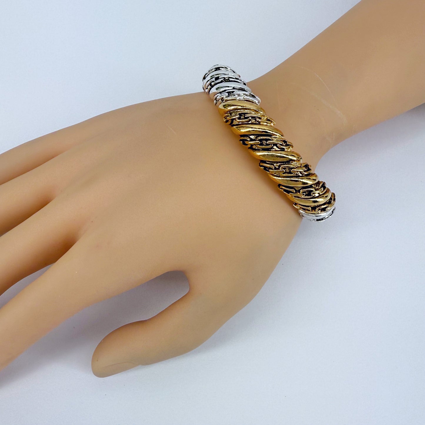 Designer Inspired Two Tone or Silver Finish Stretchable Bracelet