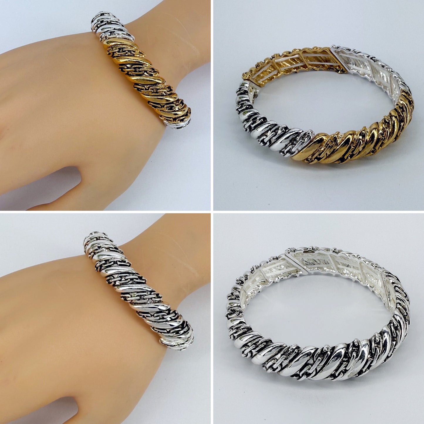 Designer Inspired Two Tone or Silver Finish Stretchable Bracelet