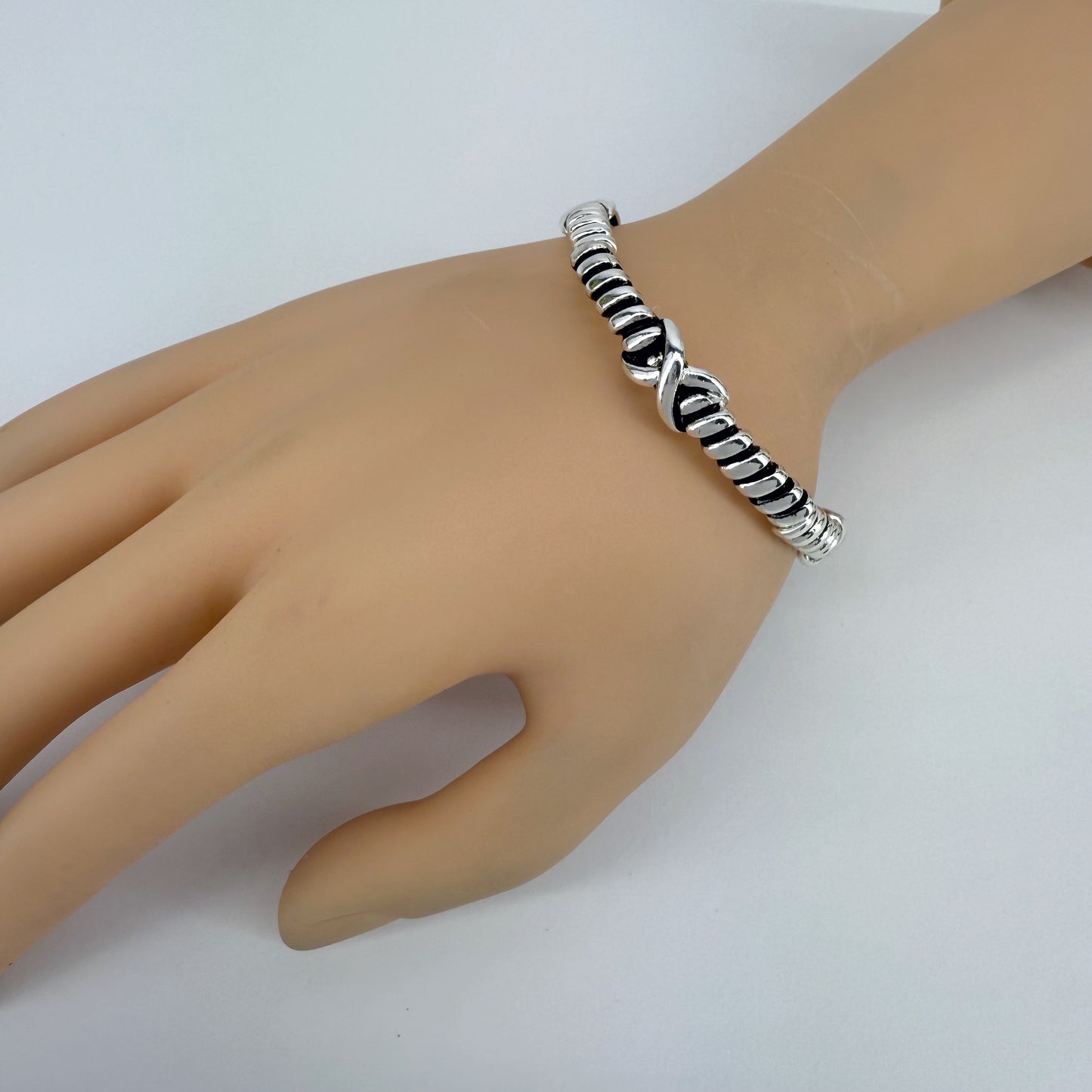 Designer inspired 2 Tone or Silver Finish Stretchable Thin Bracelet