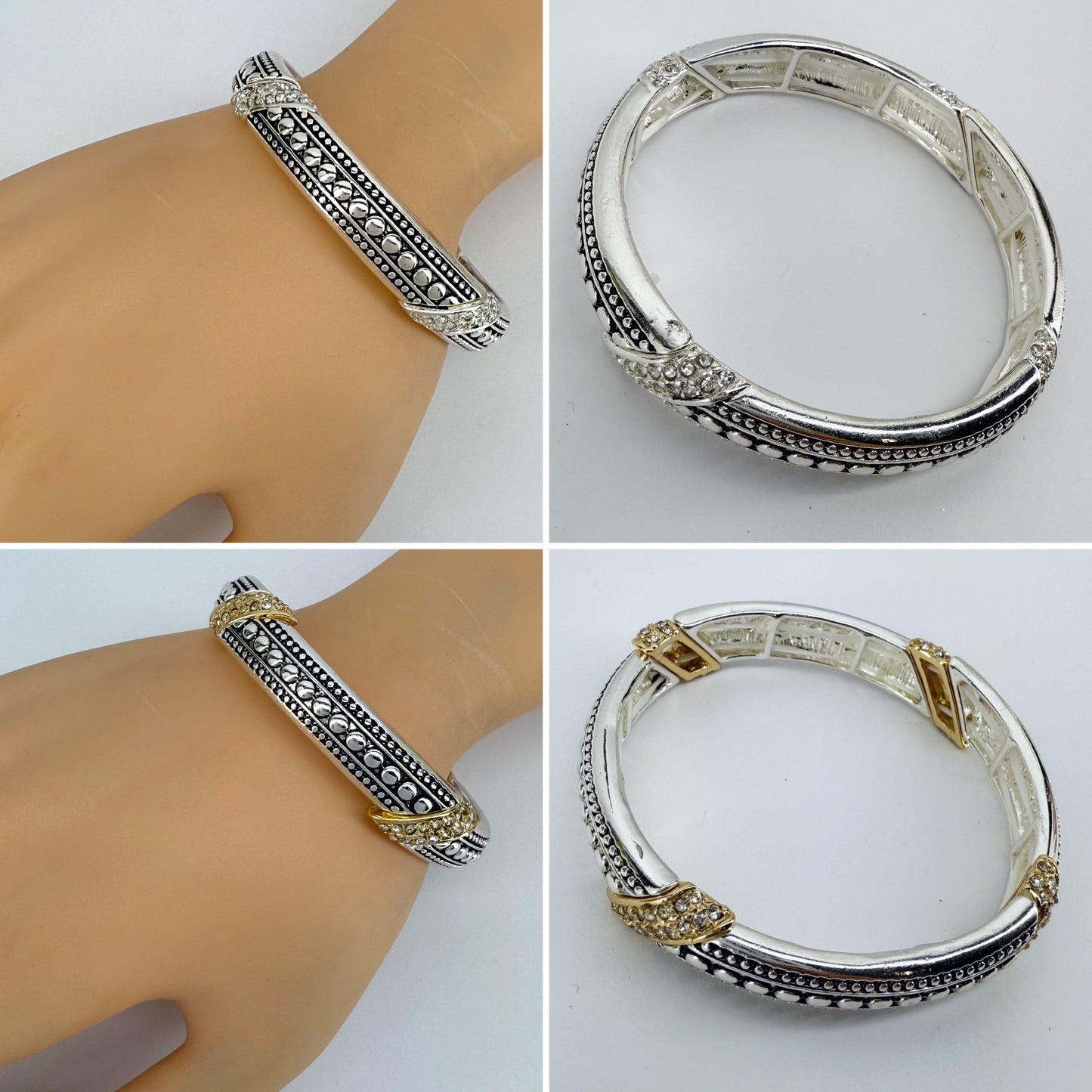 Silver or 2 Tone Finish Filigree Stretchable Bracelet
