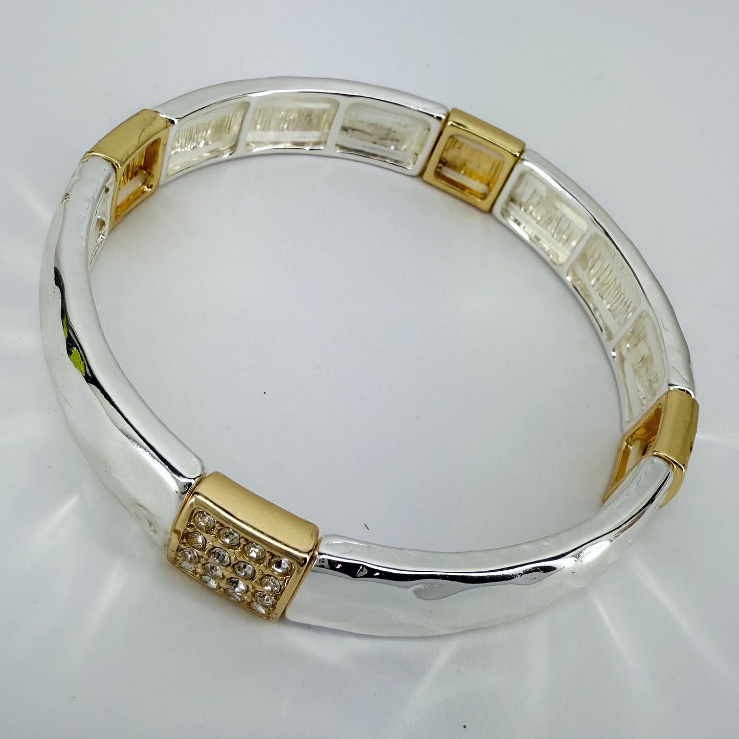 Two Tone or Silver Finish Stretchable Thin Bracelet