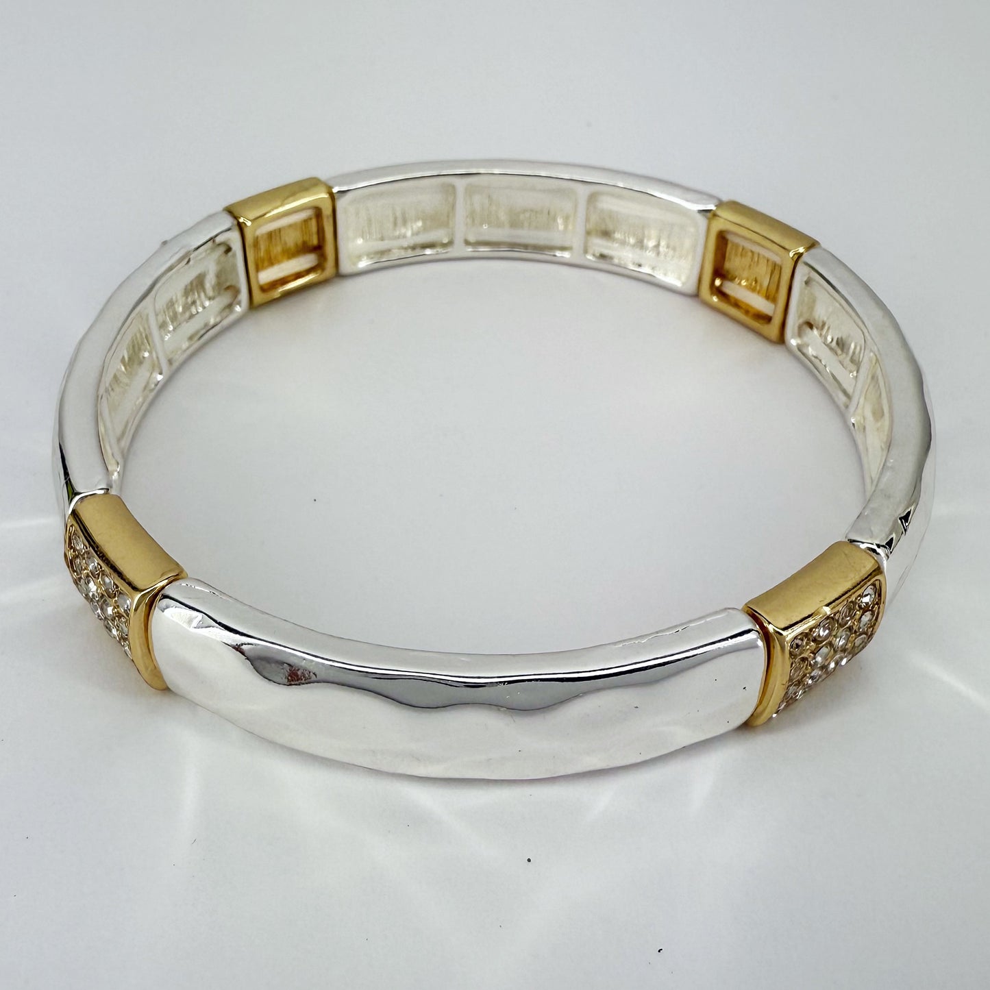 Two Tone or Silver Finish Stretchable Thin Bracelet