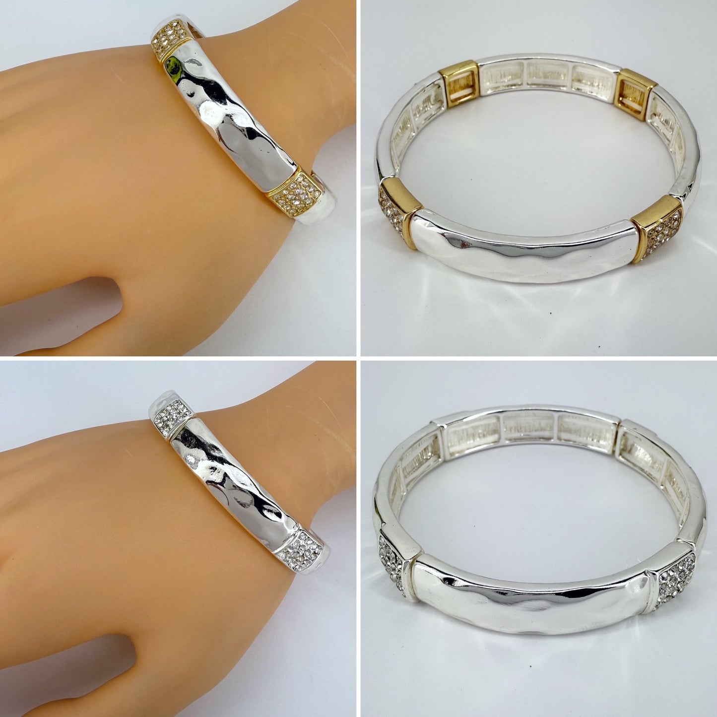 Two Tone or Silver Finish Stretchable Thin Bracelet