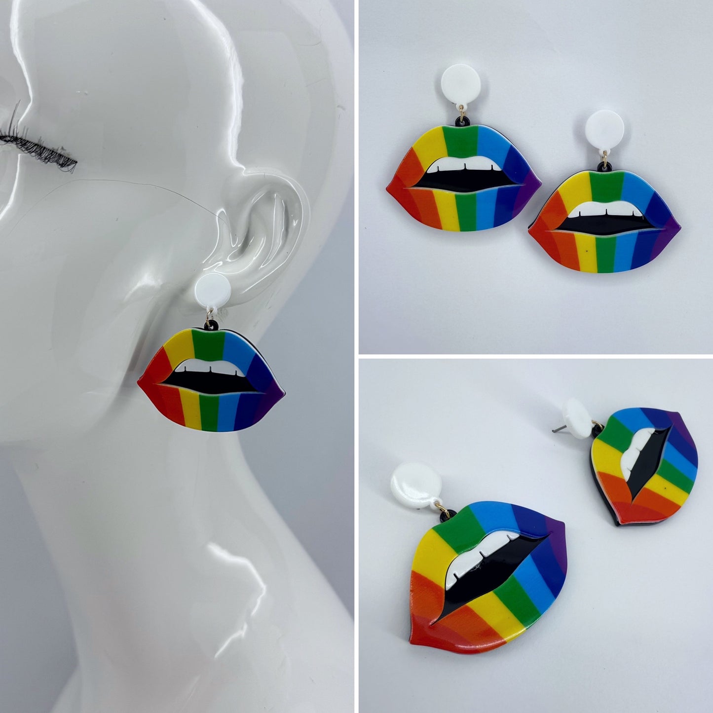 Multicolor Rainbow Drop Dangle Lips Earrings