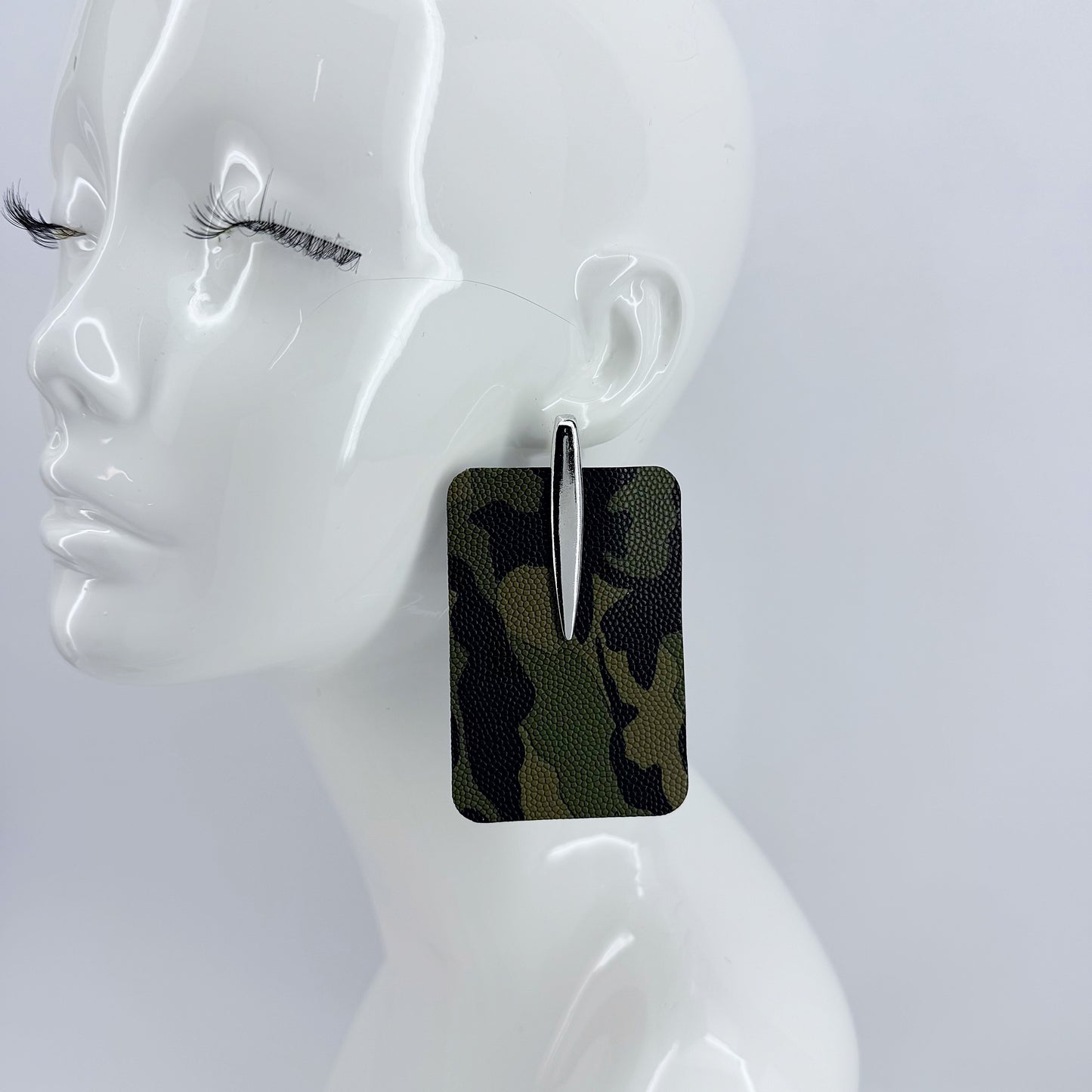 Rectangle Camouflage Post Back Earrings