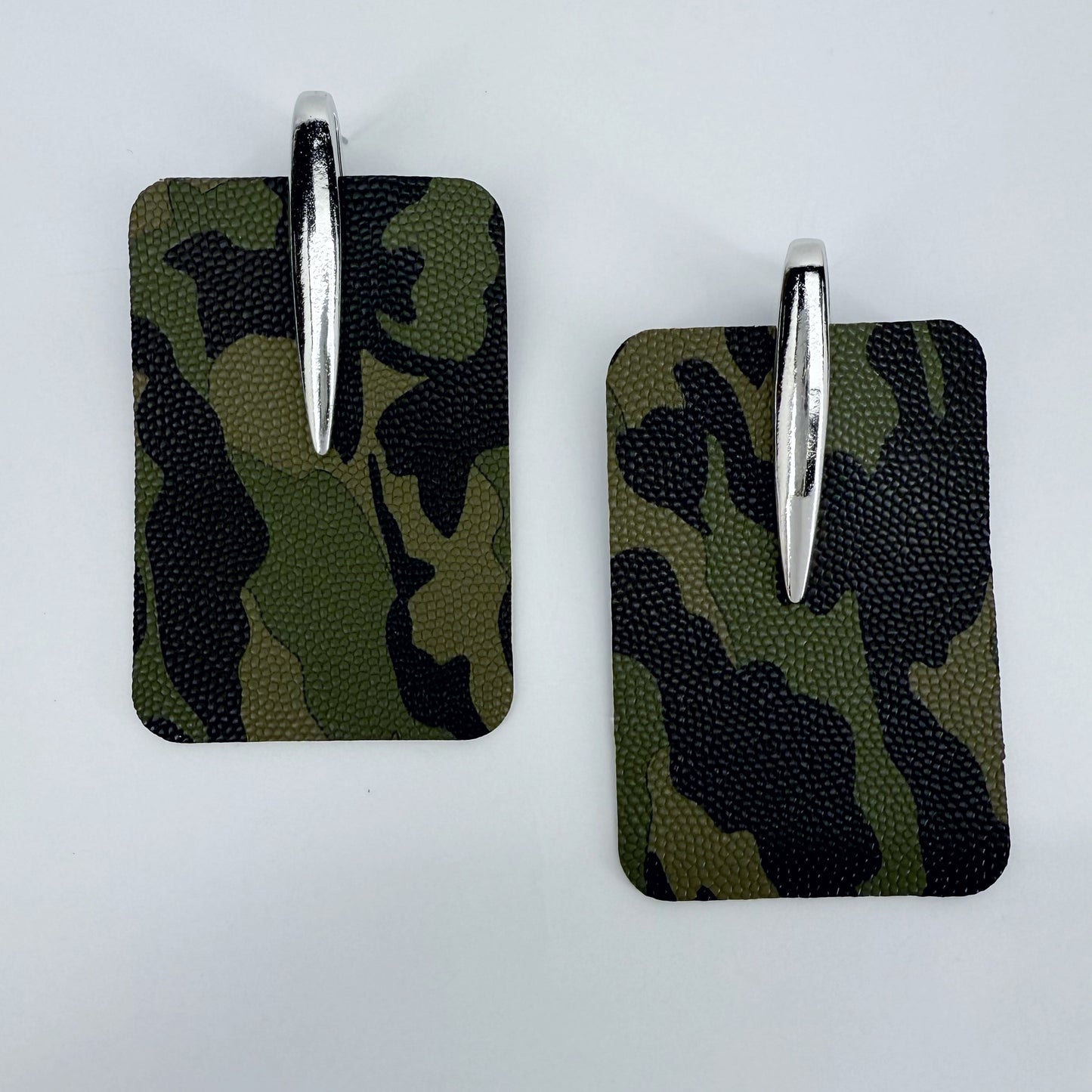 Rectangle Camouflage Post Back Earrings