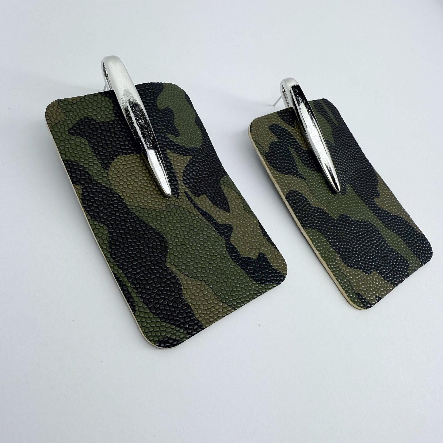 Rectangle Camouflage Post Back Earrings