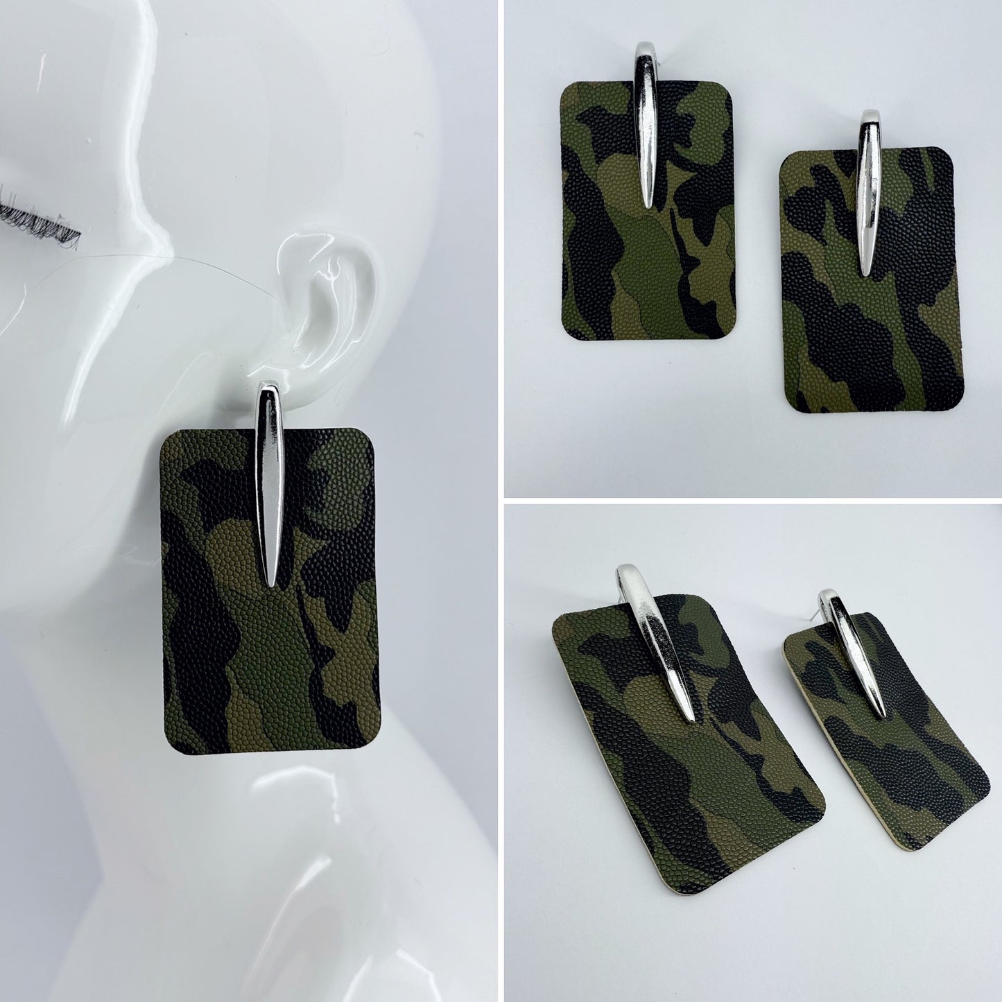 Rectangle Camouflage Post Back Earrings