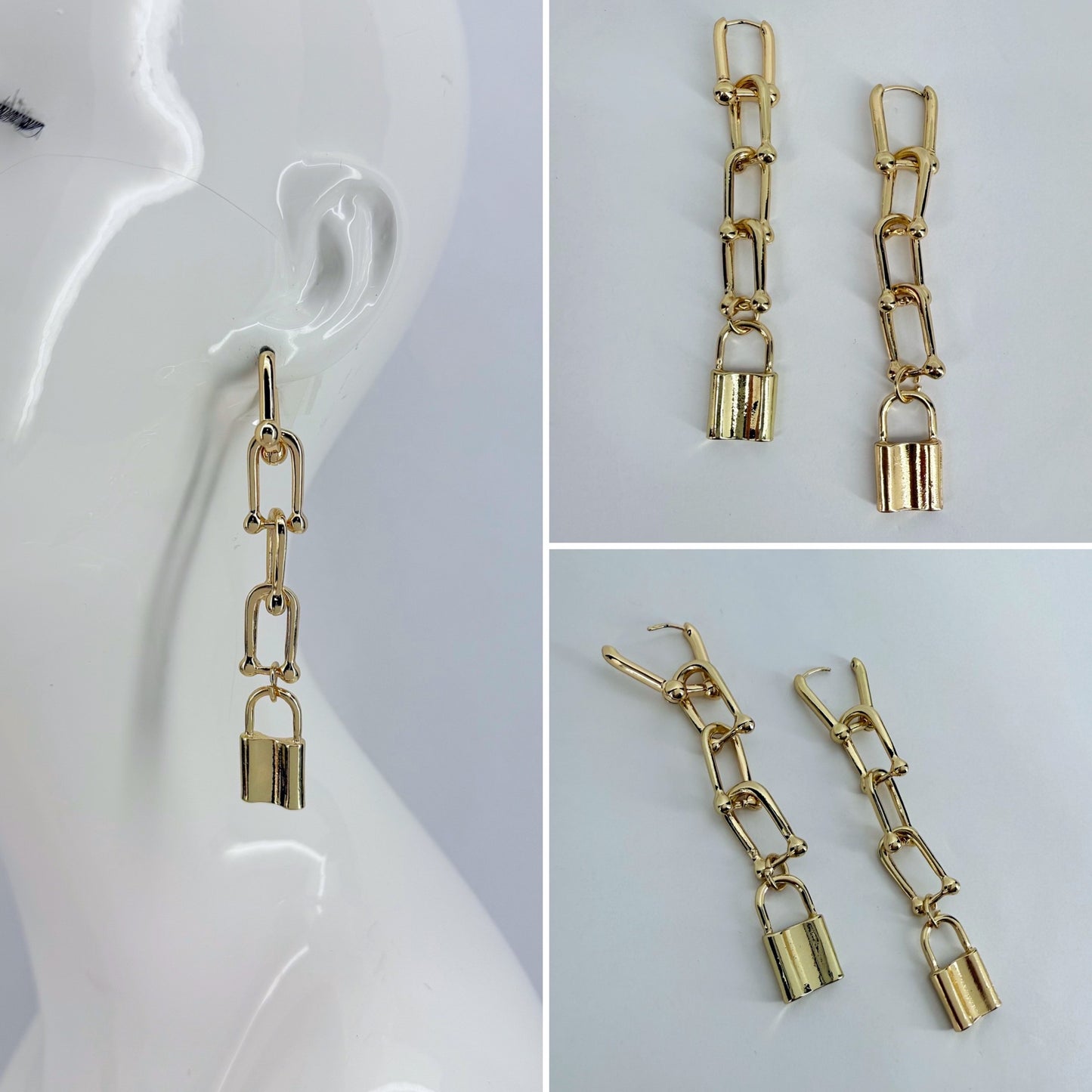 Gold Finish U Link Chains Hook With Lock Dangle