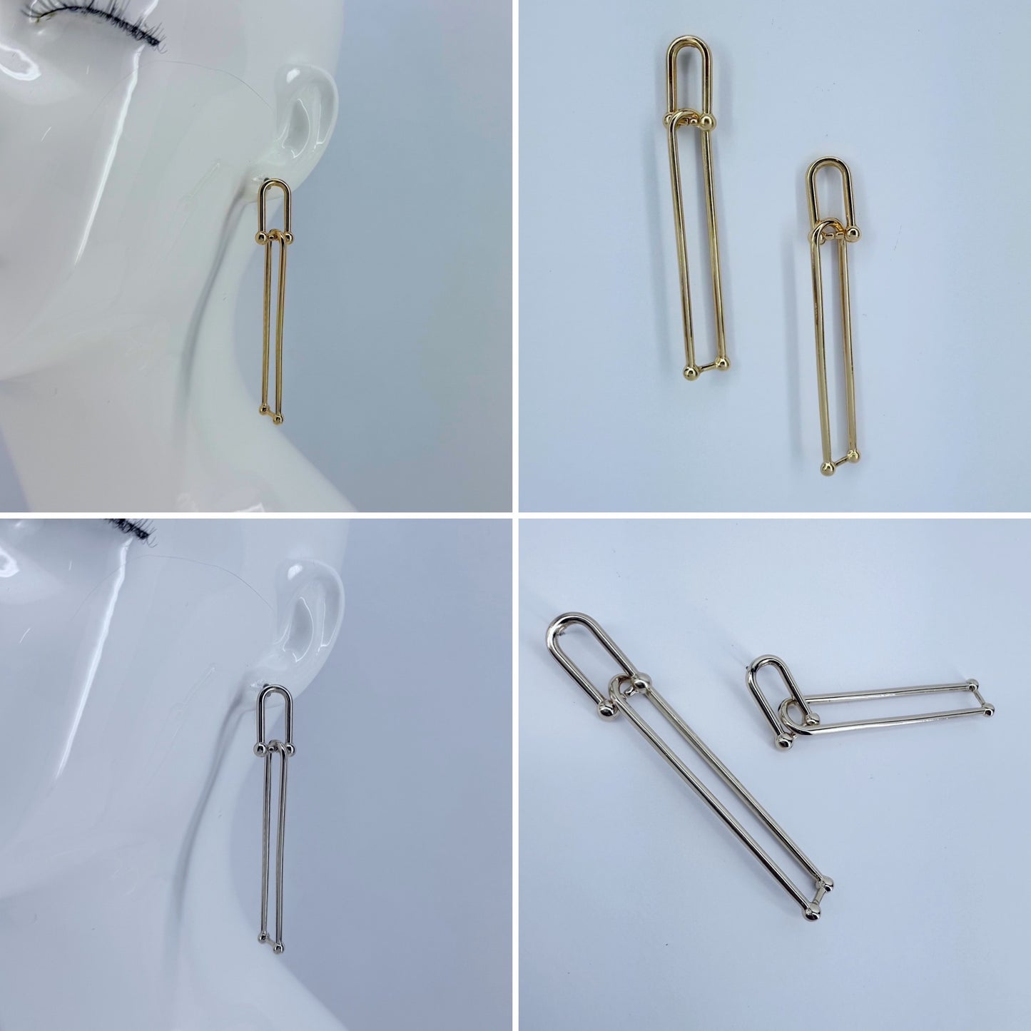 Long U shape Gold or Silver Finish Earrings