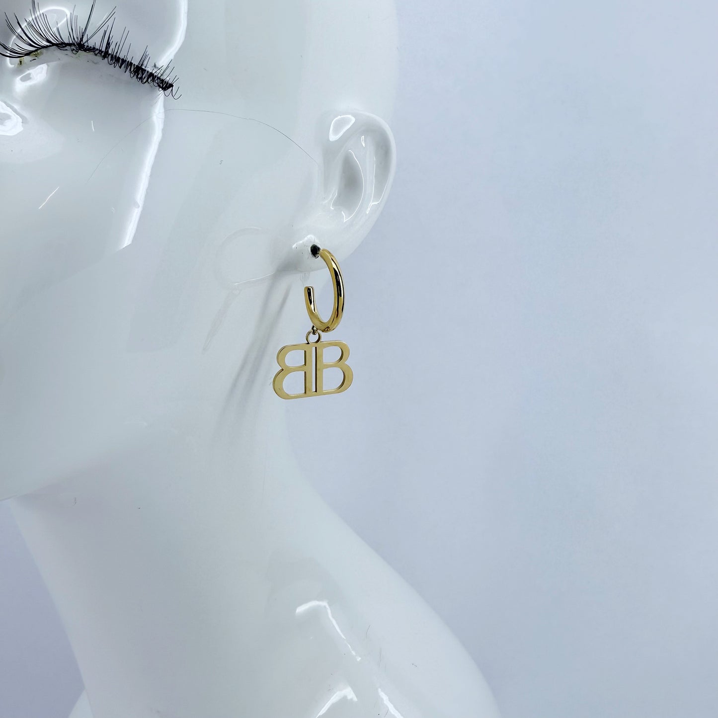 Stainless Steel Gold or Silver Finish Earrings with B Charm