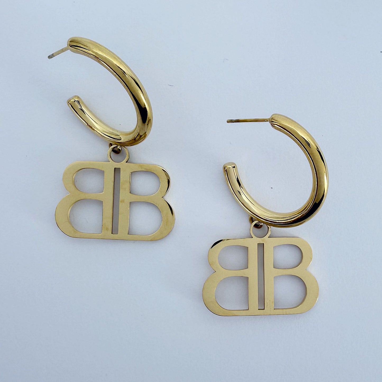 Stainless Steel Gold or Silver Finish Earrings with B Charm