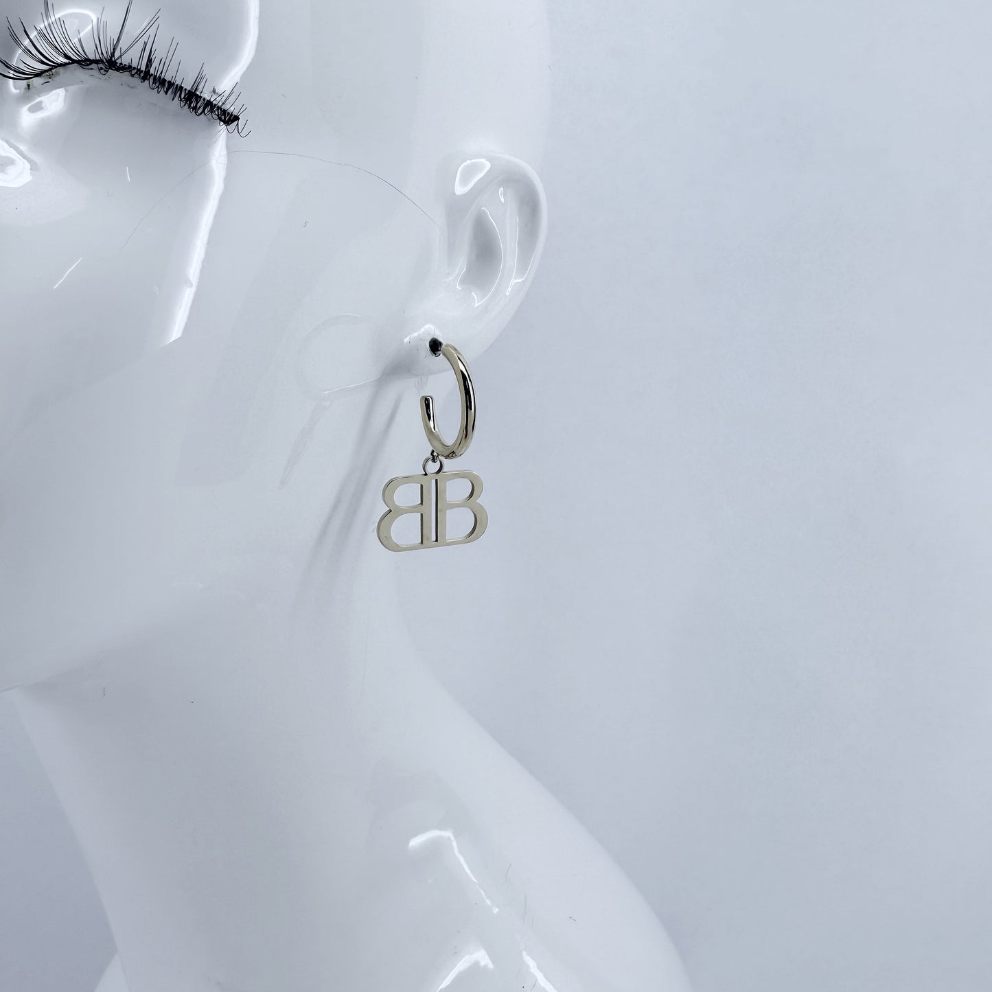 Stainless Steel Gold or Silver Finish Earrings with B Charm
