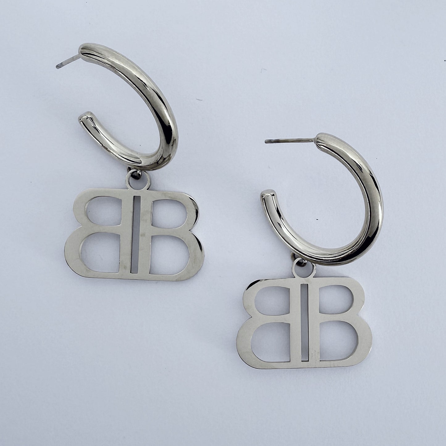 Stainless Steel Gold or Silver Finish Earrings with B Charm