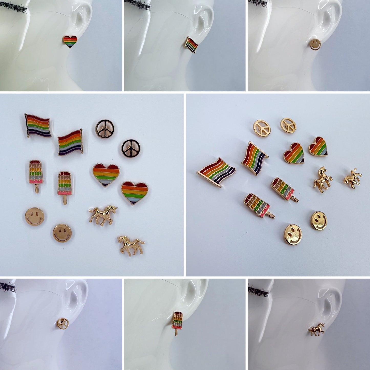 Rainbow Multi pack 6 pairs Stud Earrings