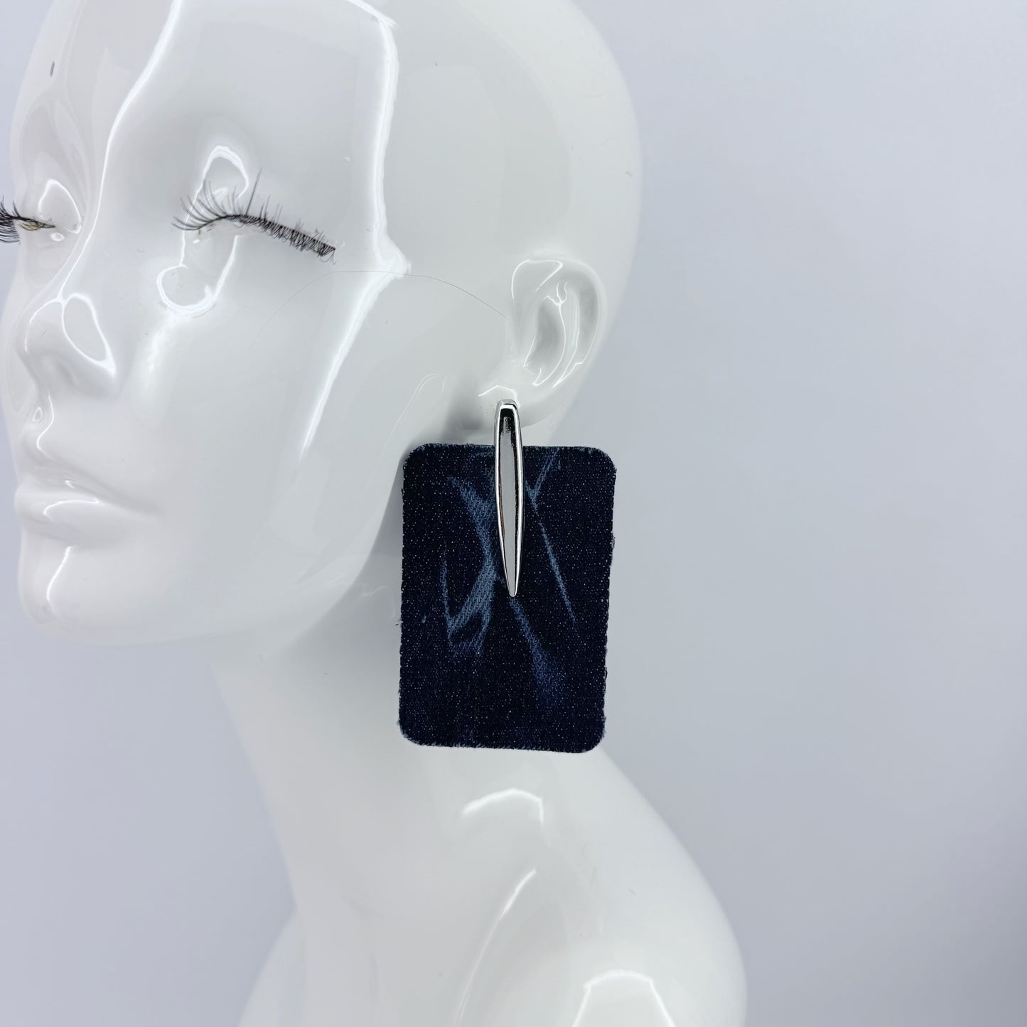 Rectangle Blue Denim Post Back Earrings