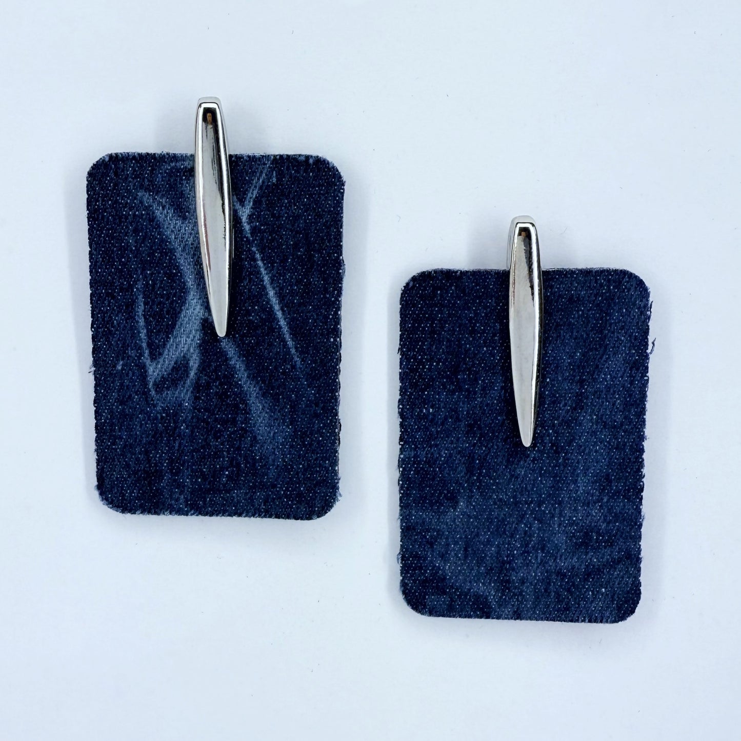 Rectangle Blue Denim Post Back Earrings