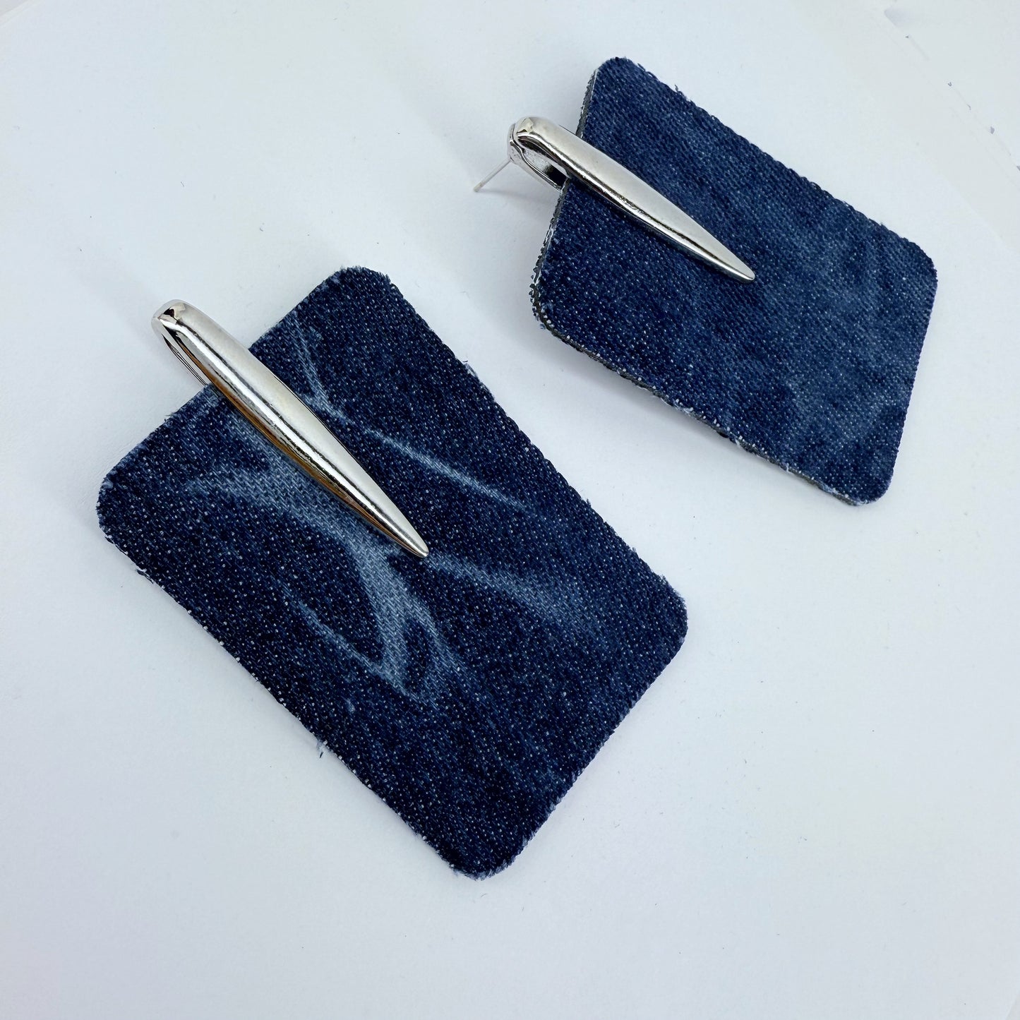 Rectangle Blue Denim Post Back Earrings