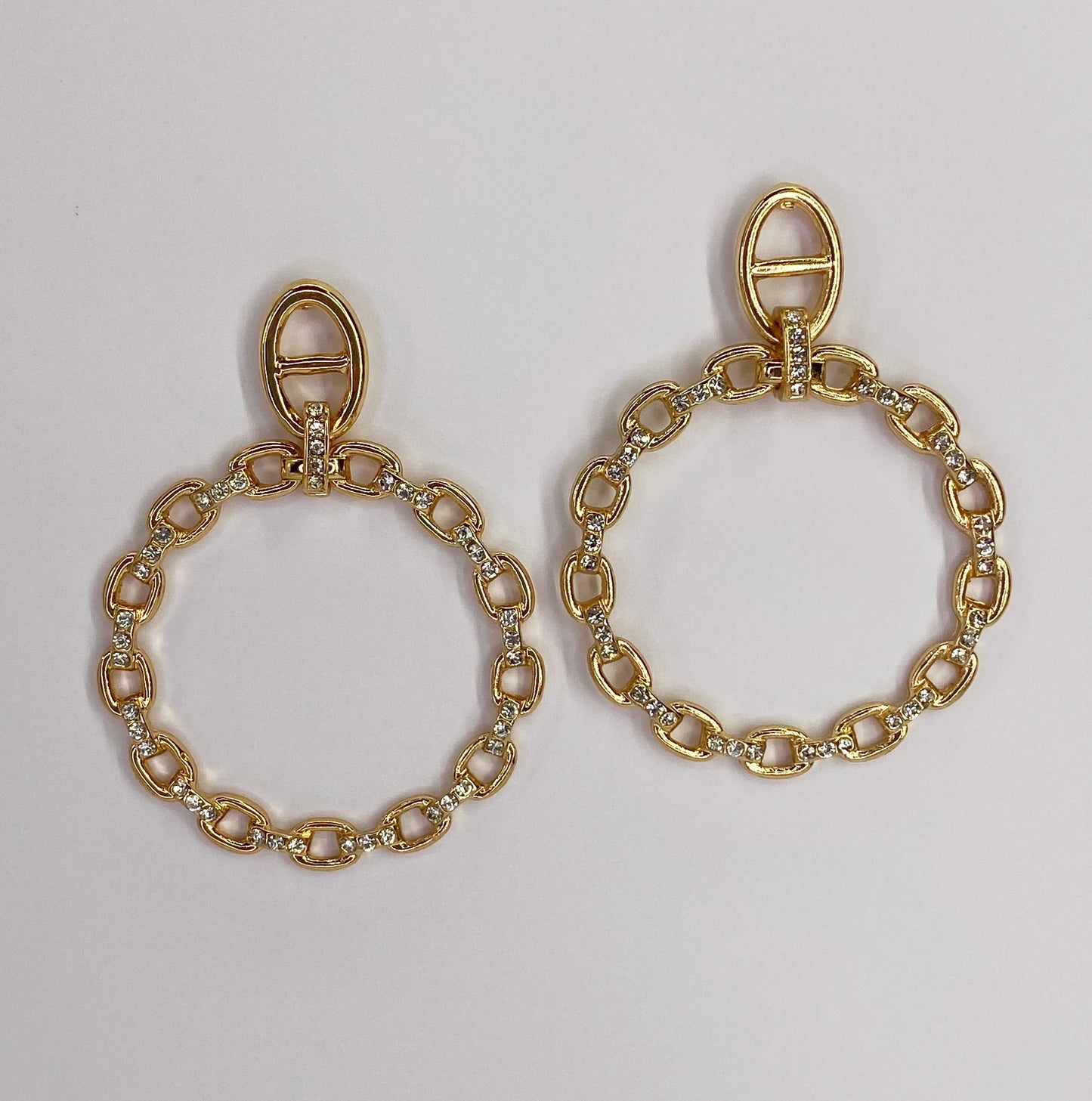 Gold Finish Linked Chain Circle Drop Earrings