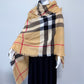 Checkered Beige Cotton Square Blanket Scarf