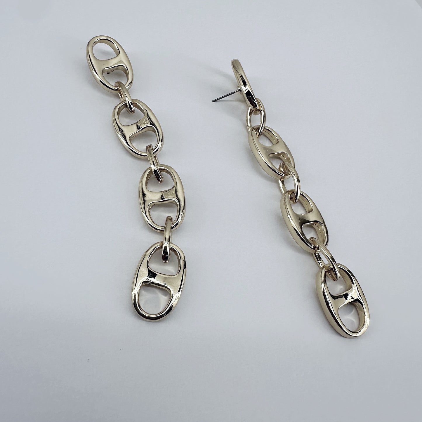 Puffed Link Long Drop Dangle Earrings