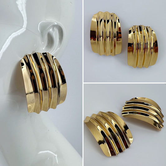Gold Finish Ruffle Design Post Back Earrings