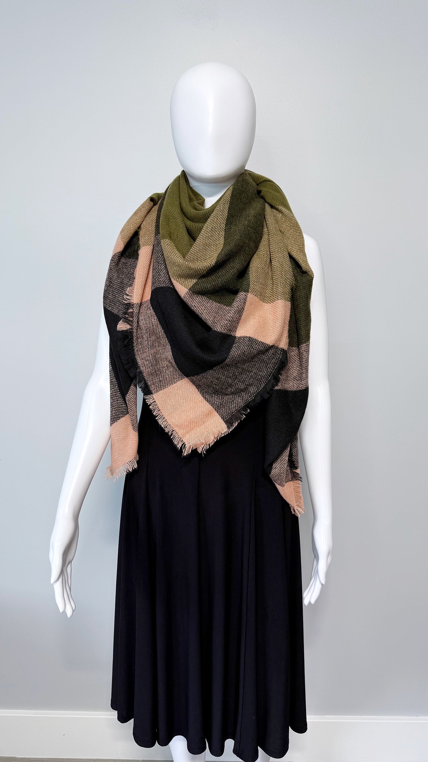 Olive Green Cotton Square Blanket Scarf