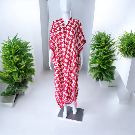 Red Houndstooth Long Kimono