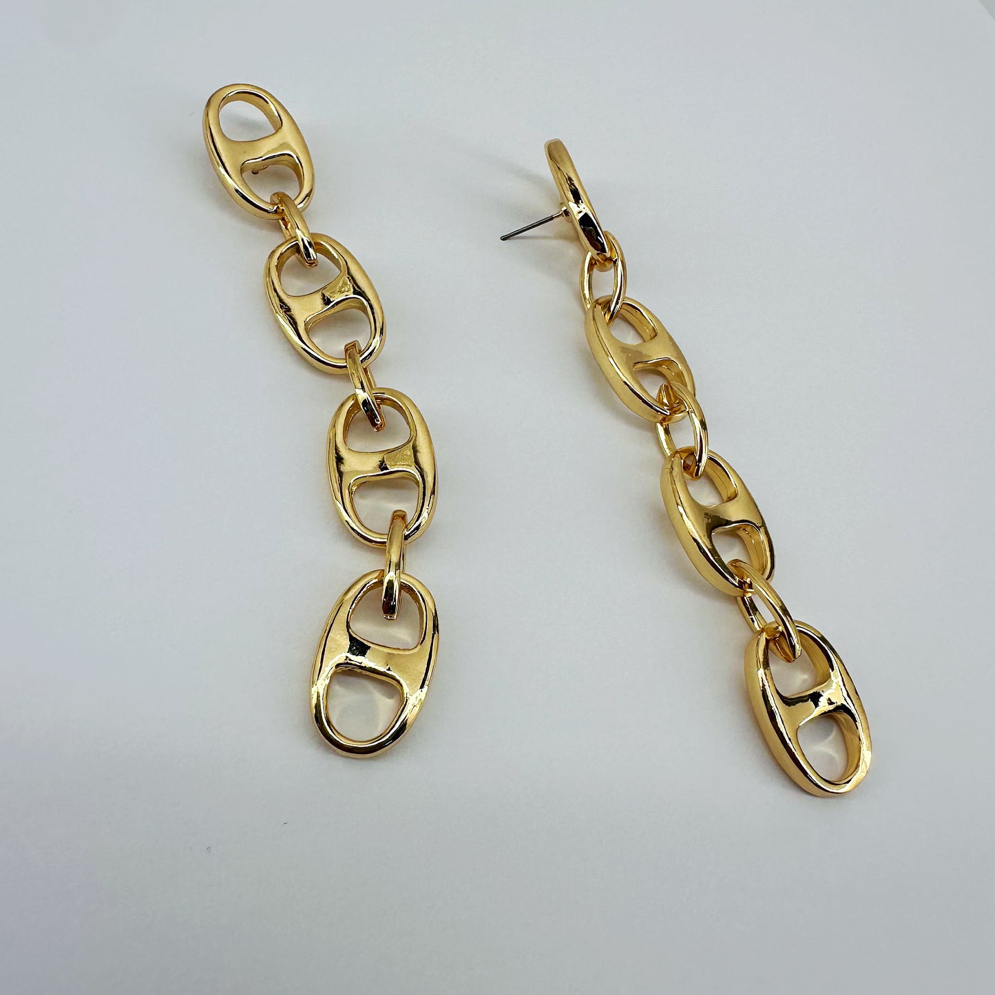 Puffed Link Long Drop Dangle Earrings