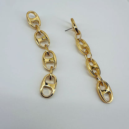 Puffed Link Long Drop Dangle Earrings