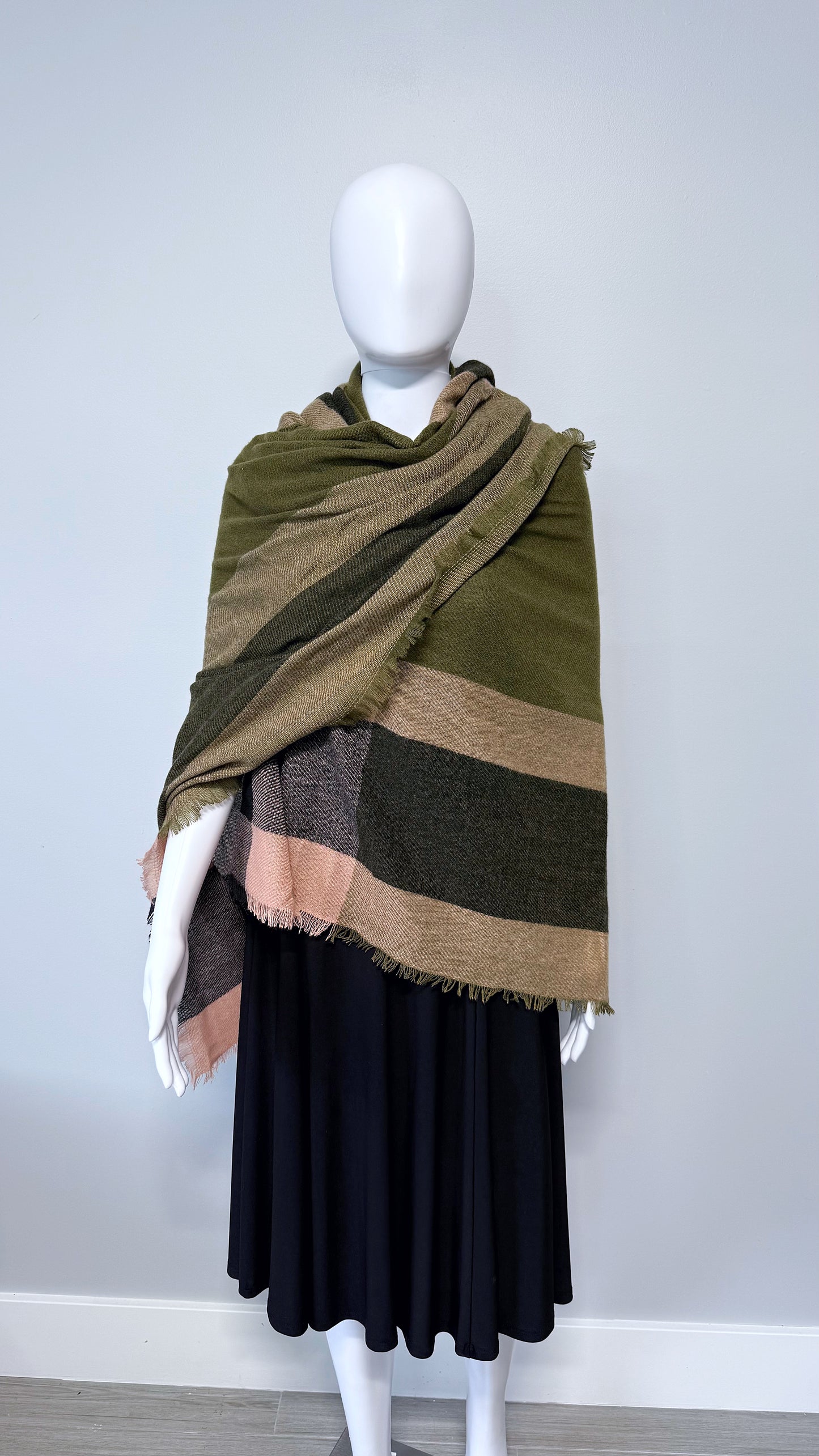Olive Green Cotton Square Blanket Scarf