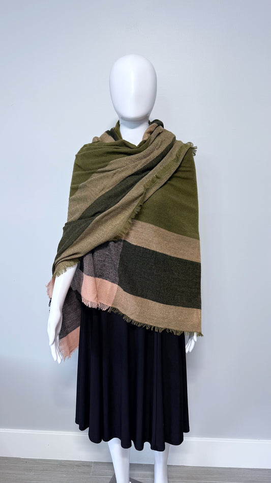 Olive Green Cotton Square Blanket Scarf