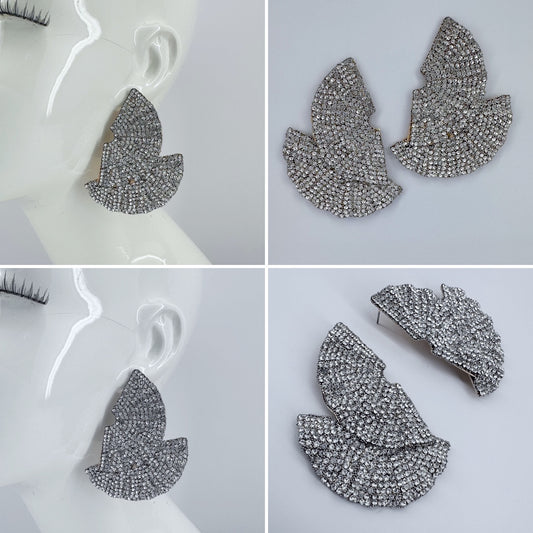 Rhinestones Double Fan Shape Earrings