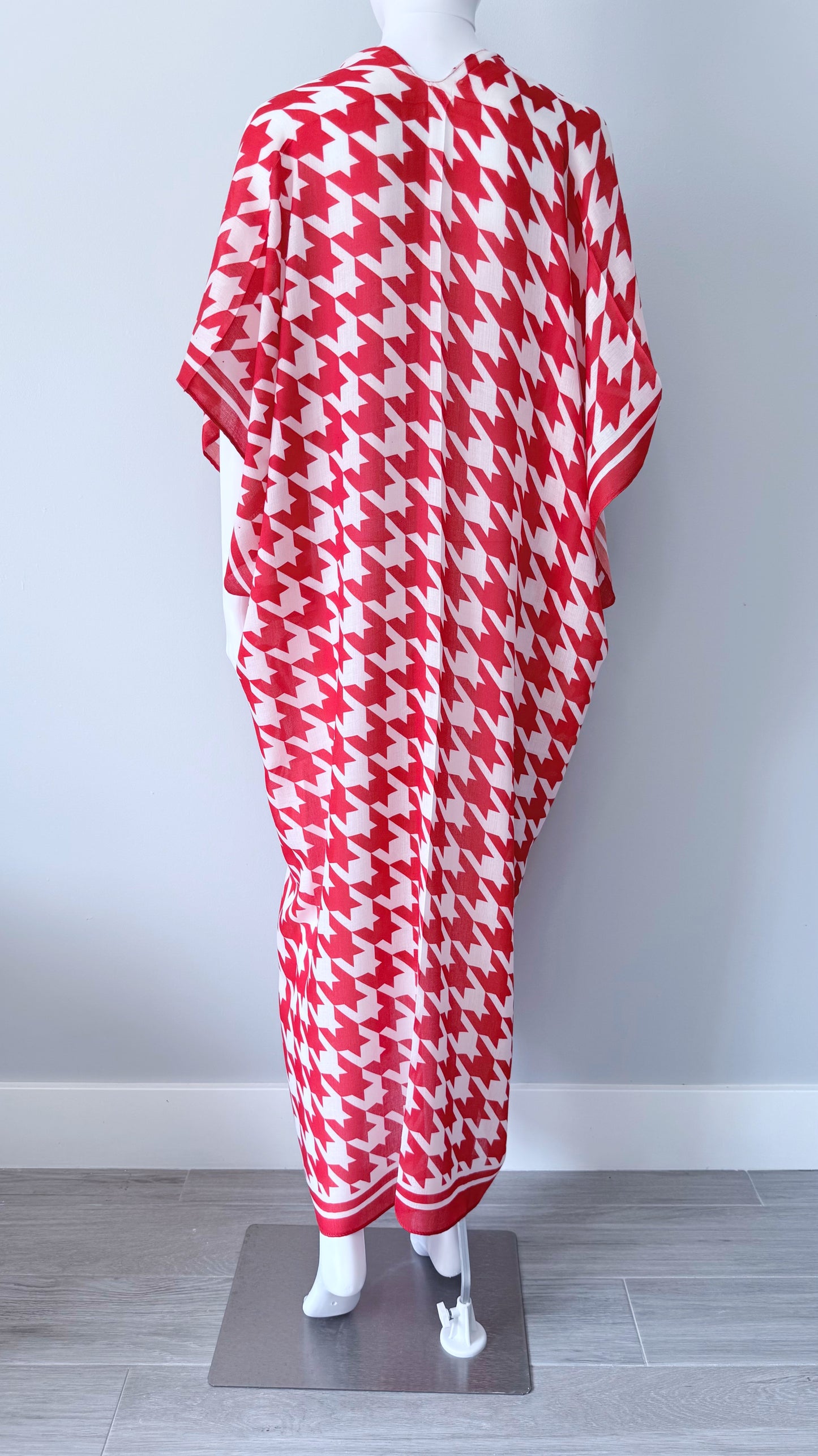 Red Houndstooth Long Kimono