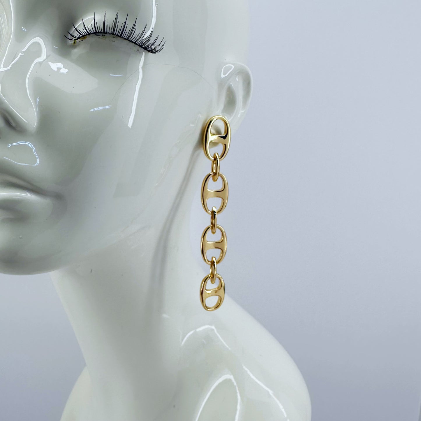 Puffed Link Long Drop Dangle Earrings