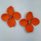 Metal Petals Flower with Rhinestone Post Back Earrings