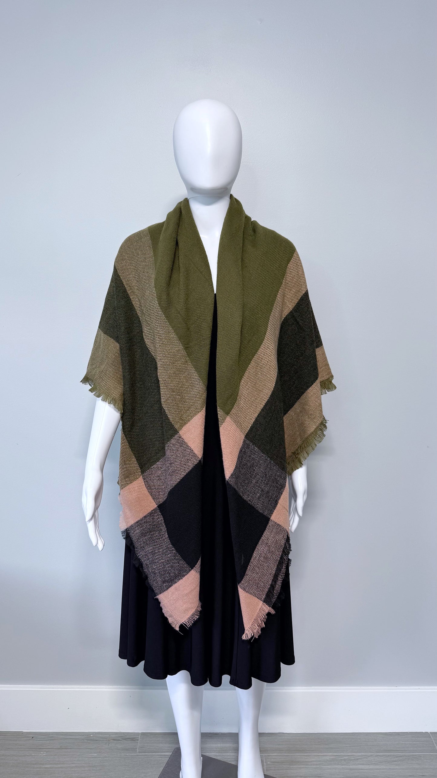 Olive Green Cotton Square Blanket Scarf