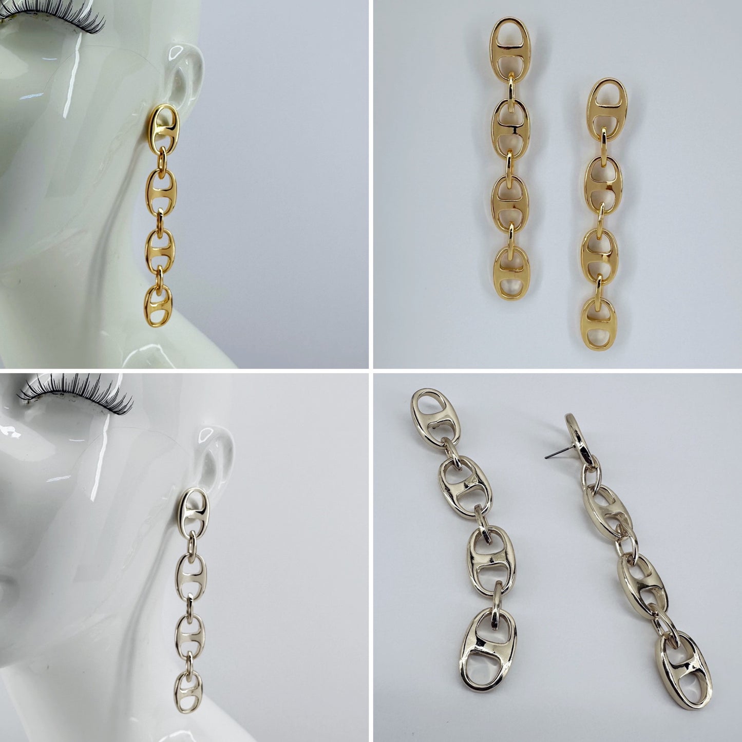 Puffed Link Long Drop Dangle Earrings
