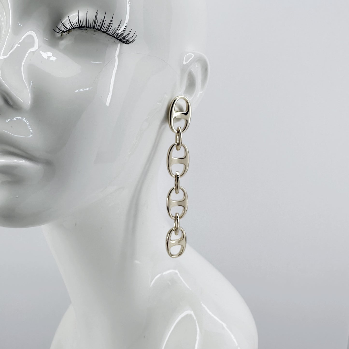 Puffed Link Long Drop Dangle Earrings