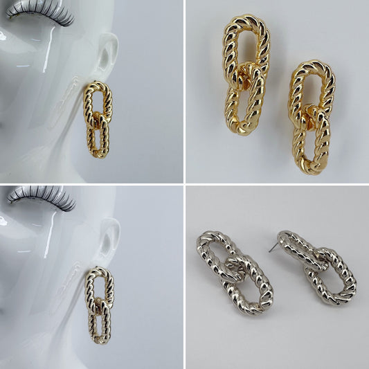 Rope Design Cuban Links Drop Dangle Earrings