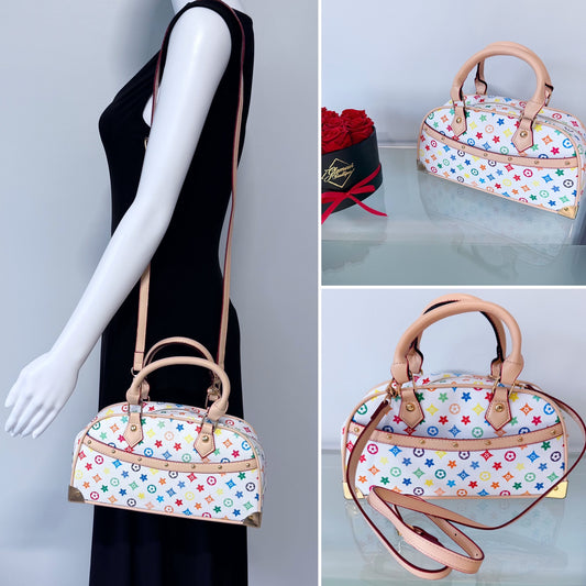 HandBag White with Multicolor Flowers Design