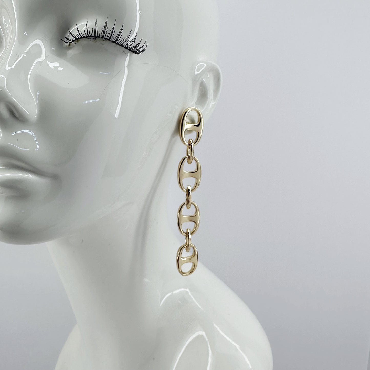 Puffed Link Long Drop Dangle Earrings