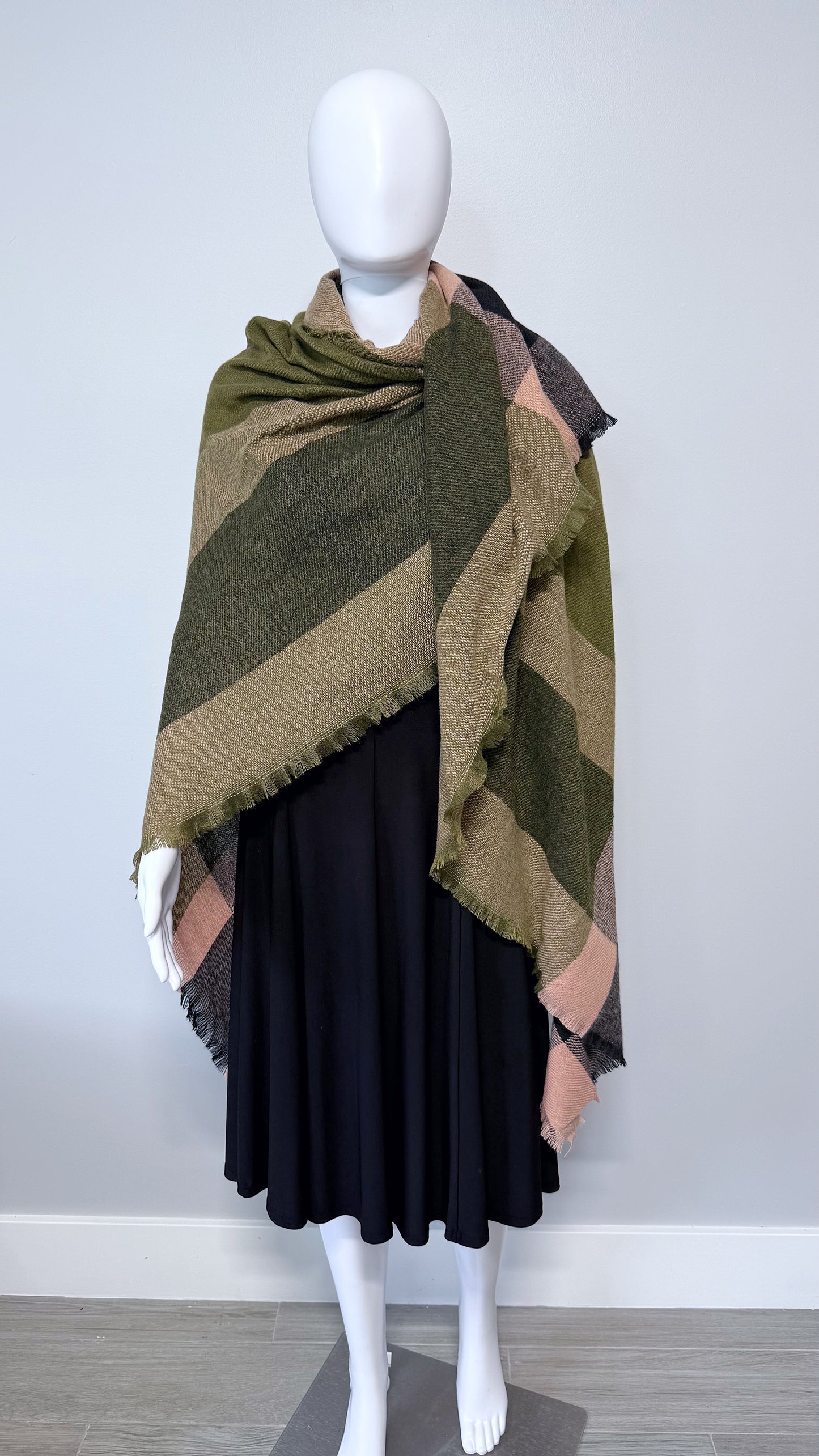 Olive Green Cotton Square Blanket Scarf