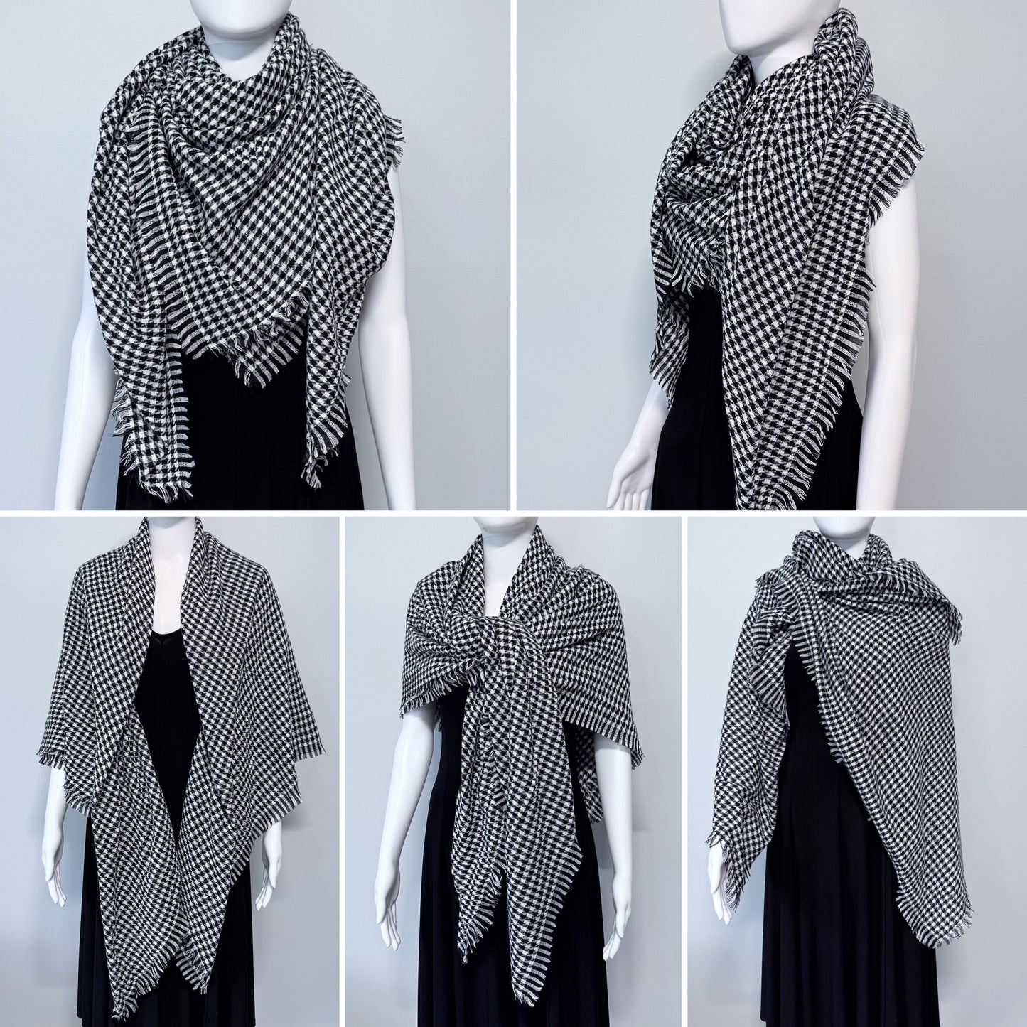 Black and White Houndstooth Print Scarf