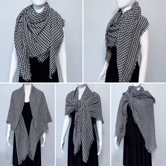 Black and White Houndstooth Print Scarf