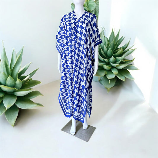 Royal Blue Houndstooth Long Kimono
