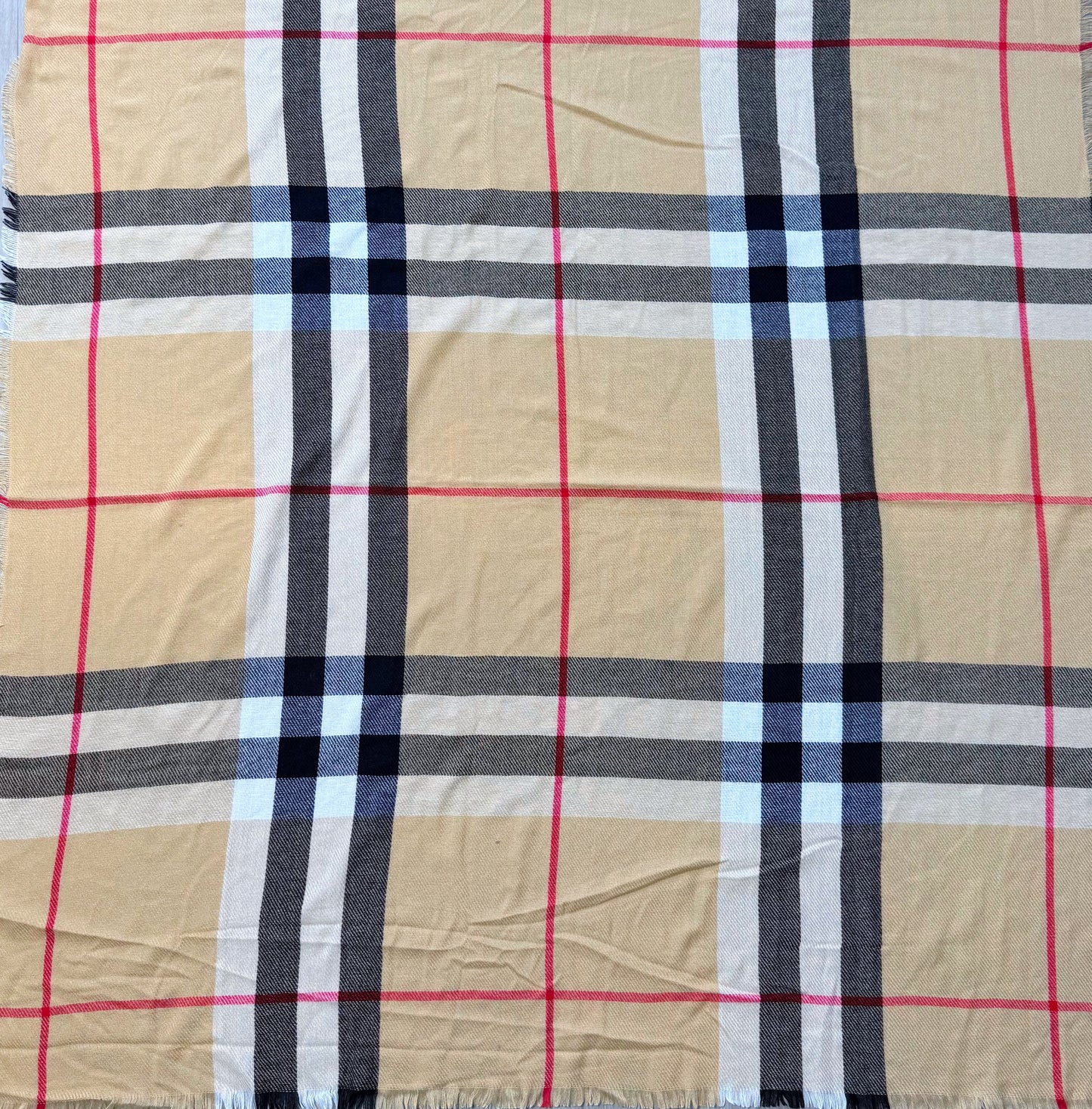 Checkered Beige Cotton Square Blanket Scarf