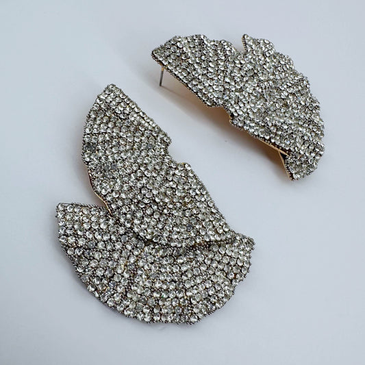 Rhinestones Double Fan Shape Earrings