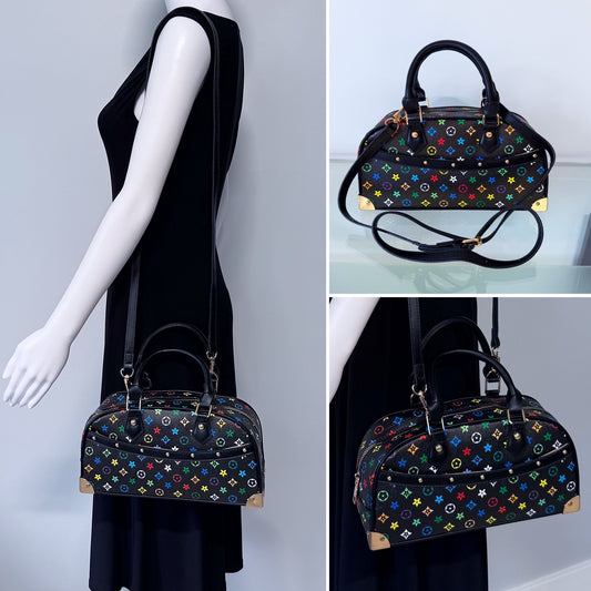 HandBag Black with Multicolor Flowers Design